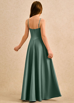 Azazie Coconut Girls Formal Flower Girl Dresses Eucalyptus A-Line Pleated Stretch Satin Dress image2