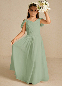Azazie Chelle Abiti da Ragazza di Fiori Abito A-Line in Chiffon Plissettato Verde Salvia image1