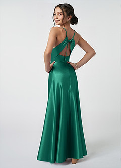 Azazie Avelina Junior A-Linie Plissee Metallischer Satin Kleid Smaragd image2