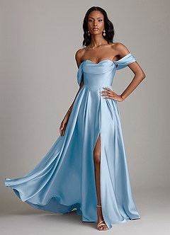 Azazie Loisa Brudtärnklänningar Klä av A-Linje i Stretch Satin Av axeln Puderblå image1