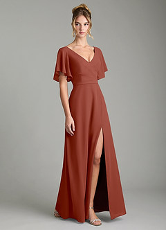 Azazie Ambrosia Bridesmaid Dresses Auburn A-Line Pleated Chiffon Dress image5