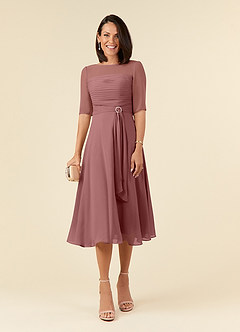 Azazie Naomi vestidos de madre de la novia Vestido de Rosa Del Desierto de Gasa de Corte En A con Cuello barco plisado image1