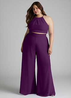 Azazie Kenzi Bridesmaid Dresses Grape Pleated Chiffon Jumpsuit image8