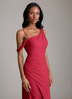 Azazie Madelyn Vestidos de damas de honor Vestido de Escarlata de Gasa de Corte Sirena Convertible con Hombro unilateral image3