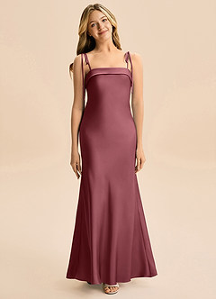 Azazie Willa Junior Desert Rose A-Line Bow Stretch Satin Dress image1