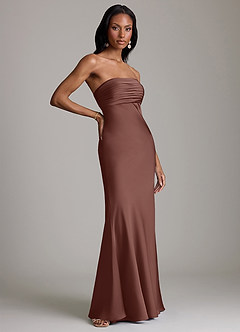 Azazie Saylor Brudtärnklänningar Klä av Sjöjungfru i Stretch Satin Axelbandslös Espresso image4