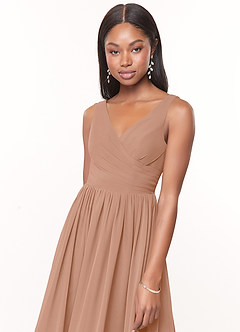 Azazie Keyla Bridesmaid Dresses Champagne Rose A-Line V-Neck Pleated Chiffon Dress image5