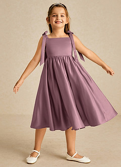 Azazie Chelsie Flower Girl Dresses Vintage Mauve A-Line Bow Matte Satin Dress image1