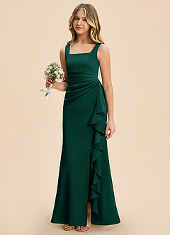 Azazie Adrienne Junior Emerald Sheath Pleated Stretch Satin Dress image1
