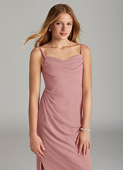 Azazie Mai Junior Vestido de Rosa Polvorienta de Gasa de Recto con Plisado image5