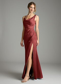 Azazie Samara Robes de demoiselle d'honneur Robe Sirène en Satin extensible Plissé Terracotta image3