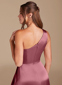 Azazie Brooke Bridesmaid Dresses Desert Rose A-Line One Shoulder Metallic Satin Dress image6