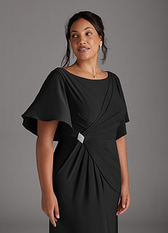 Azazie Louanne Mother of the Bride Dresses Black Mermaid Boatneck Pleated Luxe Knit Dress image8