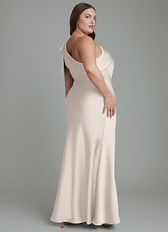 Azazie Yuanna Robes de demoiselle d'honneur Robe Sirène en Satin extensible Asymétrique Albâtre Blanc image9
