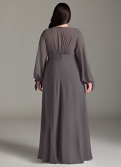 Azazie Matilda Bridesmaid Dresses Steel Grey A-Line Long Sleeve Chiffon Dress image10