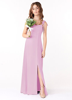 Azazie Rosey Junior Vestido de Rosa Caramelo de Gasa de Corte En A con Escote de Corazón image4