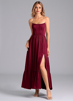Azazie Leilana Bridesmaid Dresses Burgundy A-Line Corset Stretch Satin Dress image3
