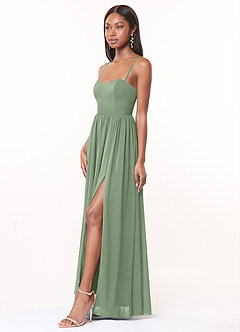 Azazie Marilyssa Brautjungfernkleider A-Linie Korsett Stretch-Chiffon Kleid Matcha image3