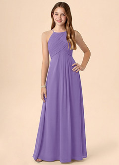 Azazie Ginny Junior Linia A Pofałdowany Szyfon Długość podłogi Młodsza druhna Sukienka image1