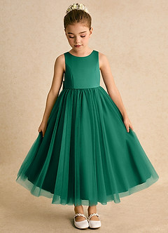 Azazie Solia Flower Girl Dresses Emerald Ball-Gown Bow Tulle Dress image6