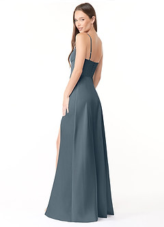Azazie Halsey Bridesmaid Dresses Twilight Sheath Side Slit Stretch Satin Dress image5