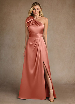 Azazie Easton Mother of the Bride Dresses Salmon Pink A-Line One Shoulder Stretch Satin Dress image1