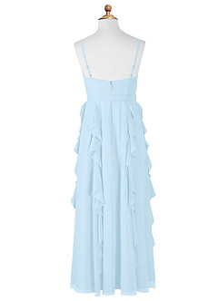 Azazie Peyton Junior Sky Blue A-Line V-Neck Cascading Ruffles Chiffon Dress image7