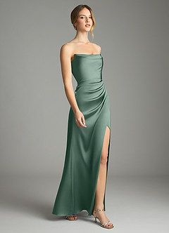 Azazie Leonis Bridesmaid Dresses Eucalyptus Mermaid Pleated Stretch Satin Convertible Dress image6