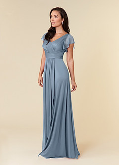 Azazie Reneya vestidos de madre de la novia Vestido de Azul Polvoriento de Malla de Corte En A con Plisado image2