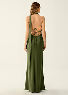 Wrenllien Olive Halter Satin Vacation Dress image2