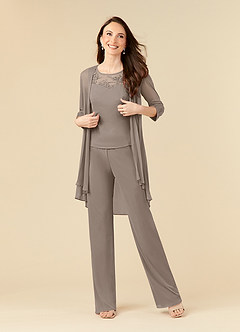 Azazie Frances Mother of the Bride Dresses Taupe Jumpsuit/Pantsuit Scoop Mesh Dress image1