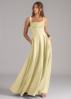 Azazie Shaude Vestidos de damas de honor Vestido de Sorbete De Limón de Satén Elástico de Corte en A con Plisado image3