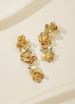 front Golden Blooming Flower Earrings