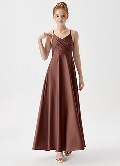 Azazie Avelina Junior Robe Trapèze en Satin extensible Plissée Expresso image4