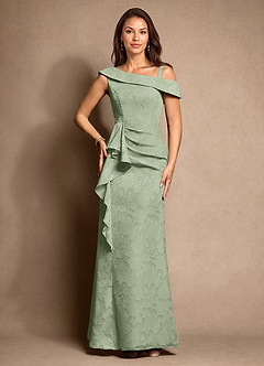 Azazie Hamptons Mother of the Bride Dresses Dusty Sage A-Line Pleated Floral Burnout Dress image6