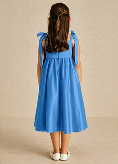Azazie Chelsie vestidos de niña de las flores Vestido de Azul Grisaceo de Satin Mate de Corte En A con Lazo image2