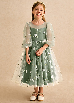 Azazie Elowen Flower Girl Dresses Olive A-Line Sweetheart Neckline Lace Dress image5