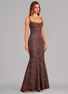 Azazie Aubrey Vestidos de damas de honor Vestido de Expresado de Devorado Floral de Corte Sirena con Lazo image4