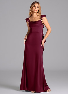 Azazie Adi Bridesmaid Dresses Mulberry A-Line Pleated Stretch Satin Dress image4