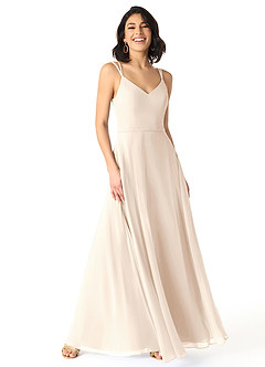 Azazie Janine Brautjungfernkleider A-Linie V-Hals Chiffon Kleid Alabaster Weiß image1