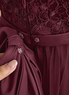 Azazie Cinna Abiti da Ragazza di Fiori Abito A-Line in Tulle Pizzo Cabernet image6