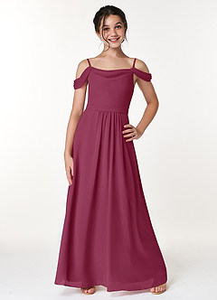 Azazie Alivia Junior Mulberry A-Line Off the Shoulder Chiffon Dress image1
