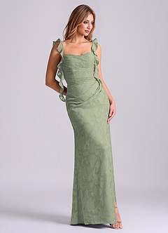 Azazie Jessamine Final Sale Agave Mermaid Corset Floral Burnout Dress image3