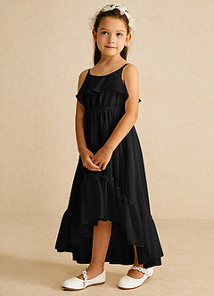 Azazie Karmen Flower Girl Dresses Black A-Line Ruched Chiffon Dress image2