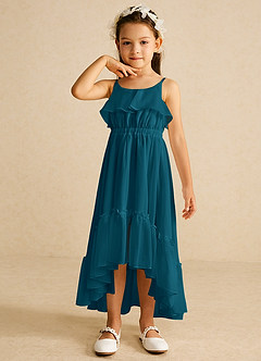 Azazie Karmen Flower Girl Dresses Ink Blue A-Line Ruched Chiffon Dress image4