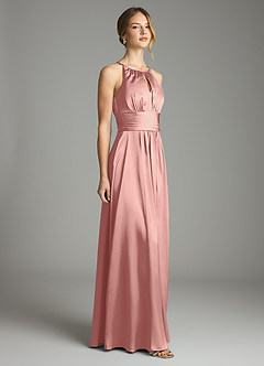 Azazie Bonnie Bridesmaid Dresses Rosette A-Line Pleated Stretch Satin Dress image4