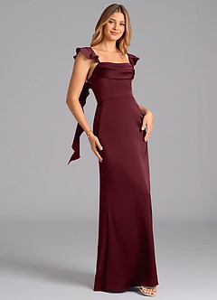 Azazie Adi Brautjungfernkleider A-Linie Plissee Stretch-Satin Kleid Cabernetrot image3