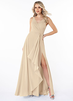 Azazie Calvi Final Sale Champagne A-Line Ruched Chiffon Dress image4