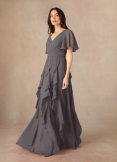 Azazie Watson Mother of the Bride Dresses Steel Grey A-Line V-Neck Chiffon Dress image2