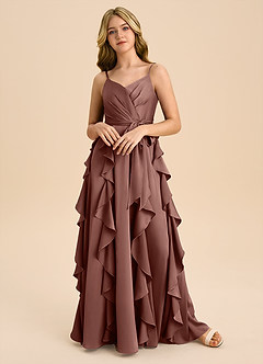 Azazie Peyton Junior Robe Trapèze en Satin extensible Plissée Expresso image4